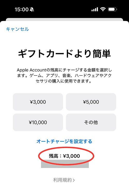 Appleギフトカード チャージ後 アカウント 残高確認 方法 手順2 iPhone